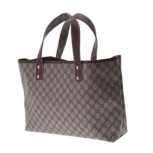 Gucci Brown Leather Greige Supreme Line Bag Brown Canvas GG Tote Gray Sherry